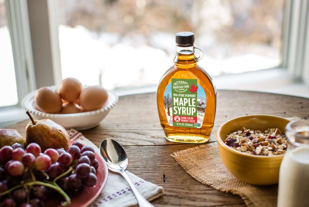 Maple syrup on the breakfast table